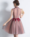 Unique Burgundy Tulle Lace Short Prom Dress, Tulle Homecoming Dress
