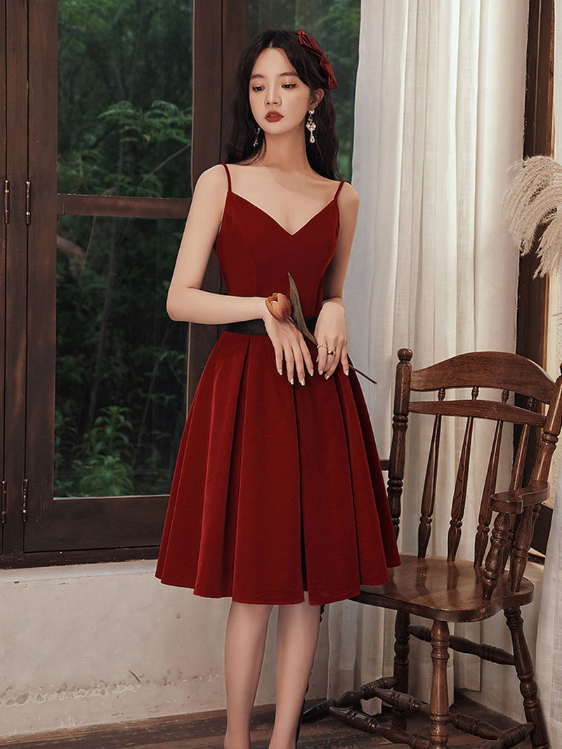 Burgundy velvet short prom dress, burgundy homecoming dress shopluu Burgundy velvet short prom dress, burgundy homecoming dress shopluu