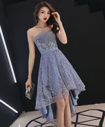 Blue Tulle Lace Short Prom Dress, Blue Evening Dress