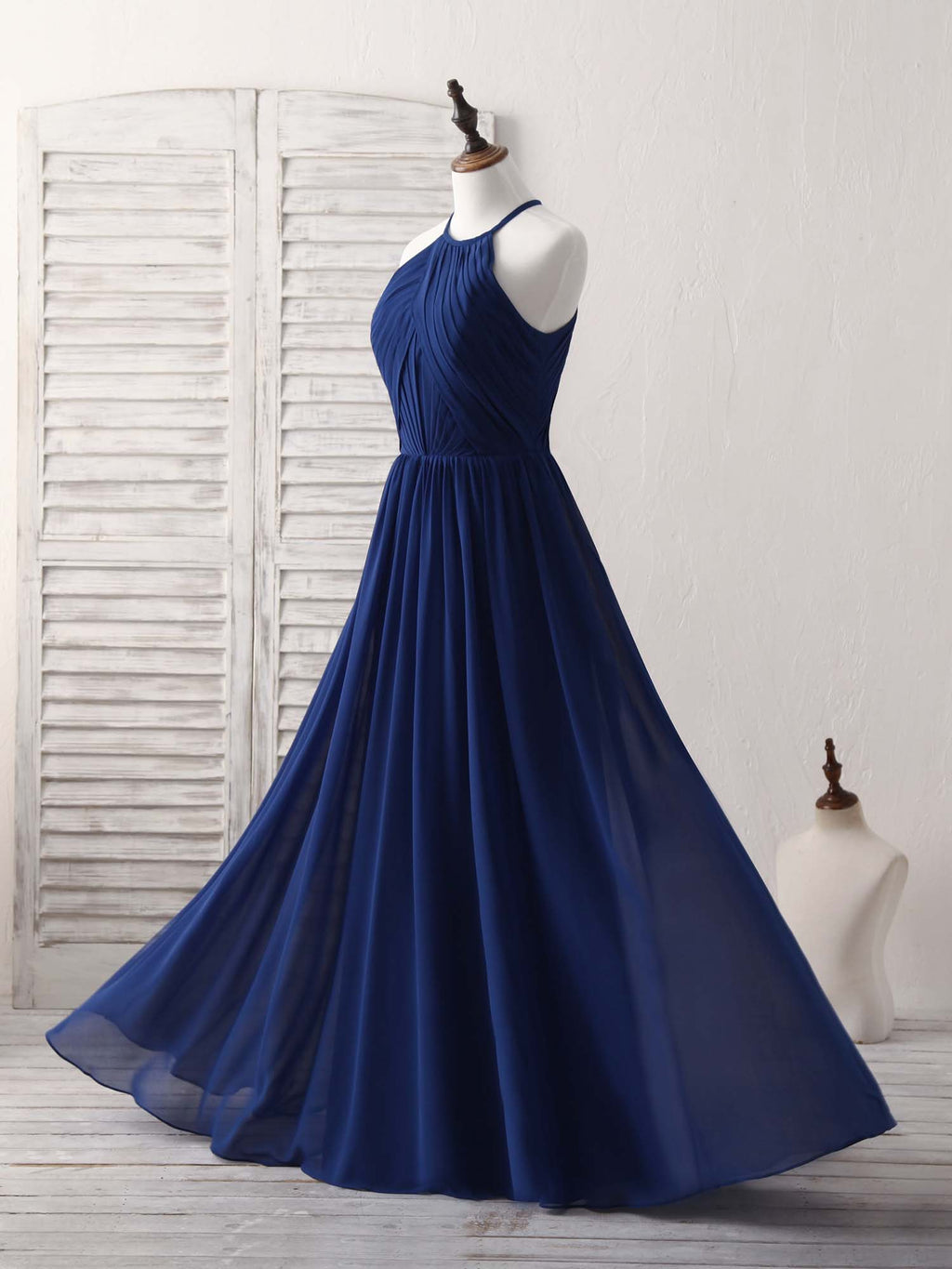 Simple Dark Blue Chiffon Long Prom Dress Blue Bridesmaid Dress – shopluu