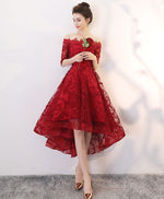 Burgundy Tulle Lace High Low Prom Dress, Homecoming Dress