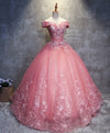 Pink Tulle Lace Off Shoulder Long Prom Dress Pink Tulle Evening Dress