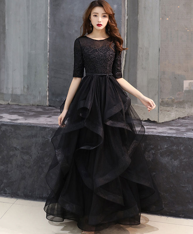 Black Tulle Lace Long Prom Dress Black Tulle Lace Formal Dress