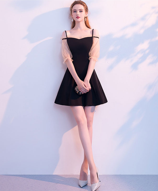 Prom Short Easy Wear Simple Black Satin Short Prom Dress