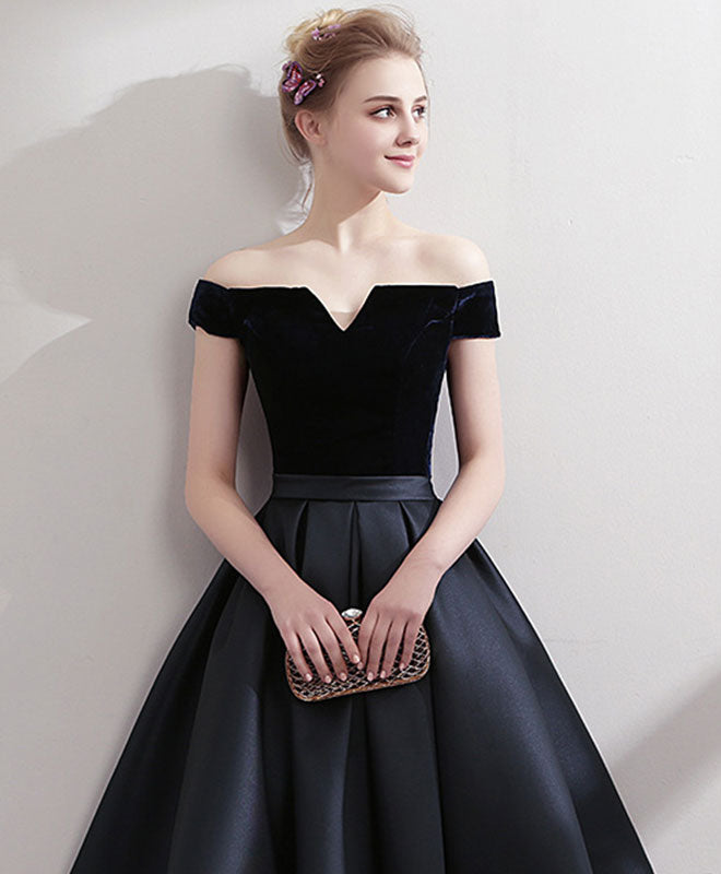 Black Satin Short Prom Dress, Black Homecoming Dress