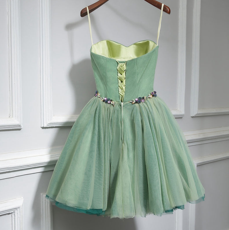 Green Strapless Tulle Short Prom Dress, A-Line Evening Party Dress US 14 / Green Green Strapless Tulle Short Prom Dress, A-Line Evening Party Dress US 14 / Green
