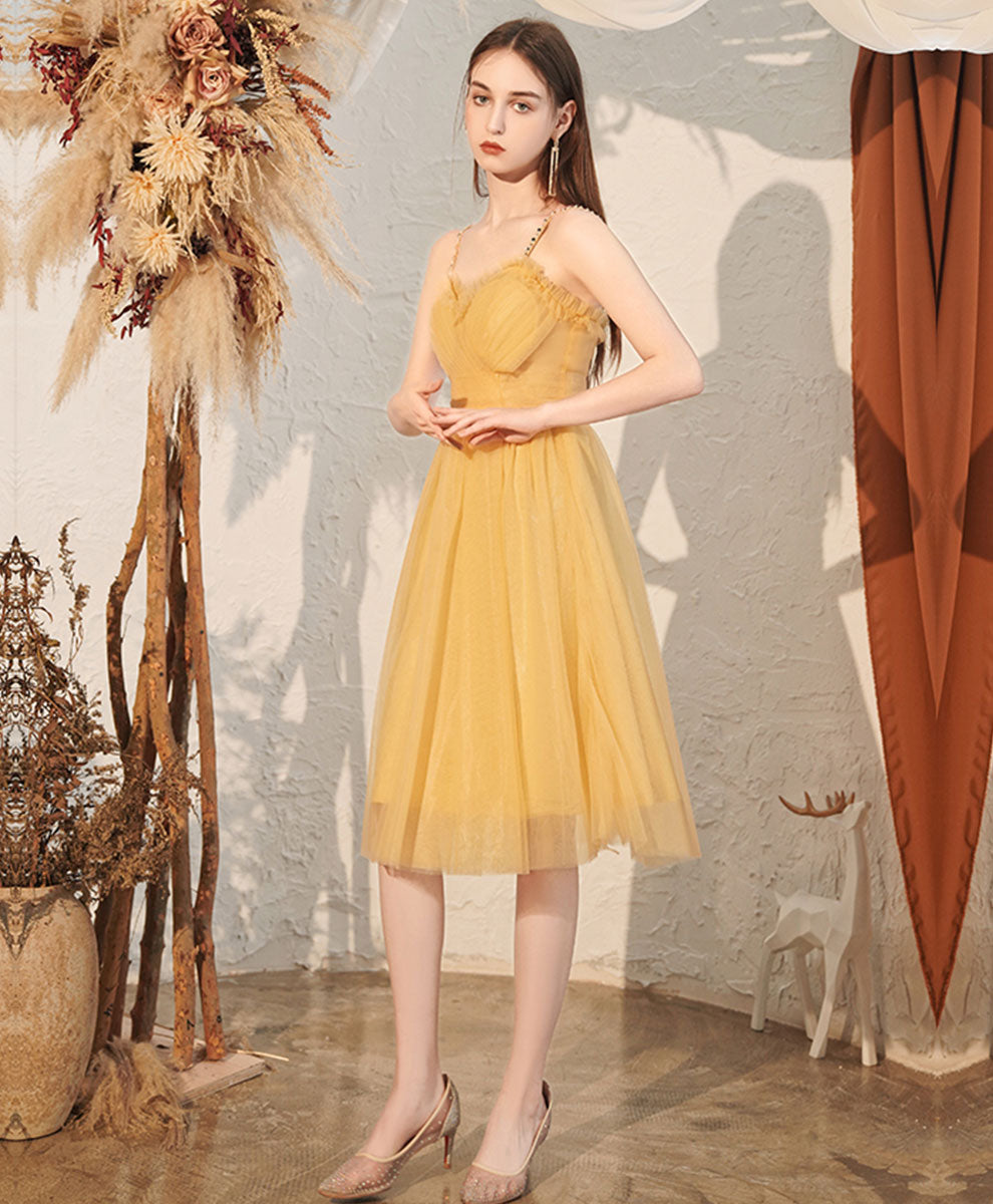 Yellow Sweetheart Tulle Short Prom Dress Yellow Homecoming Dress
