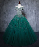 Green Tulle Sequin Long Prom Gown, Green Sequin Sweet 16 Dress