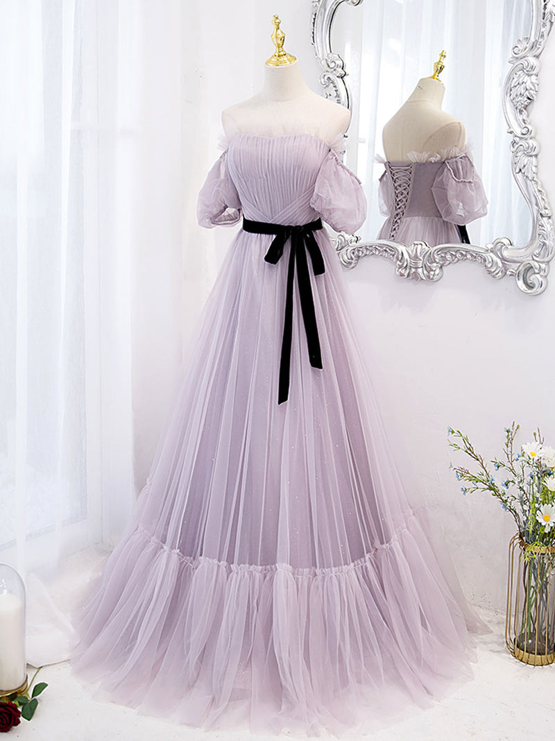 Purple Tulle A Line Long Prom Dress, Purple Bridesmaid Dress Custom Size / Custom Color Purple Tulle A Line Long Prom Dress, Purple Bridesmaid Dress Custom Size / Custom Color