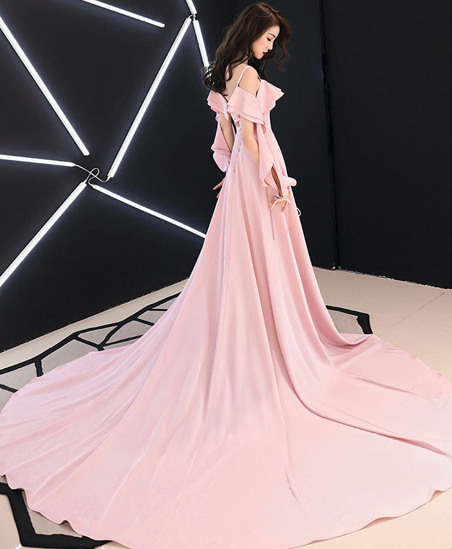 Simple Pink Chiffon Long Prom Dress Pink Evening Dress
