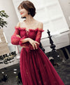 Dark Red Tulle Lace Long Prom Dress, Dark Red  Evening Dress