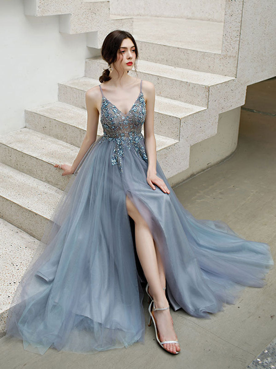 navy blue prom dress with gray tux Navy Blue Prom Dress And Grey Tux Prom Dress And Suit Matching Navy Dress Accessories, Prom Goals