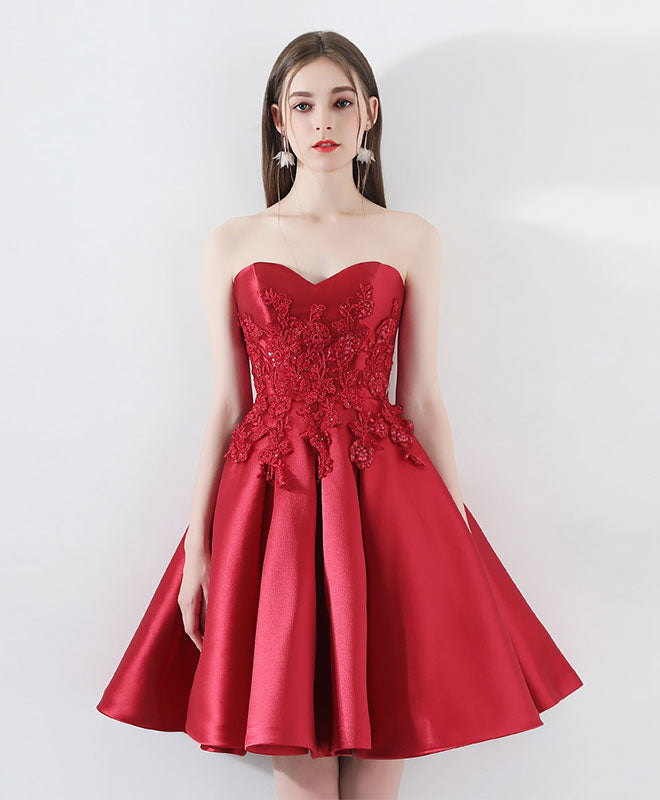 Burgundy Lace Short Prom Dress, Burgundy Homecoming Dress