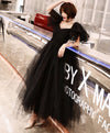 Black Tulle Tea Length Prom Dress, Black Evening Dress