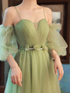 Simple A line Green Long Prom Dress, Green Tulle Bridesmaid Dress