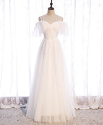 White Sweetheart Tulle Long Prom Dress, White Bridesmaid Dress