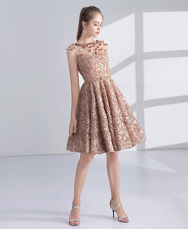 A-Line 3D Lace Short Prom Dress, Cute Homecoming Dress