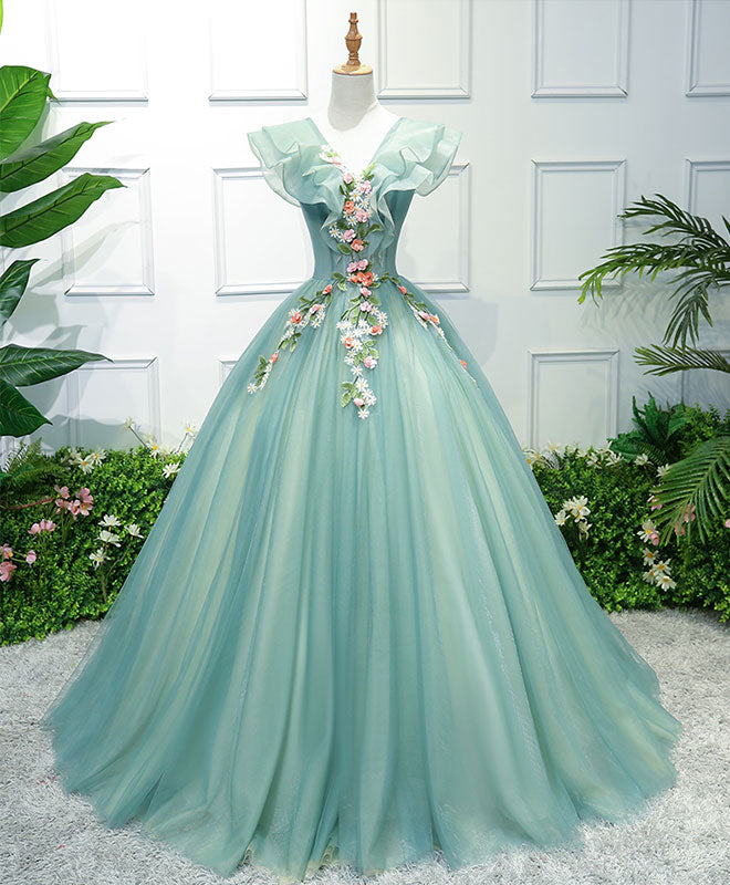 green beautiful dresses V Neck Tulle Lace Long Prom Dress Green Evening Dress – shopluu BC Unified Collection | DRESSES + JUMPSUITS The Nightmare Before Christmas adjustable spaghetti straps Color:Dark-Olive