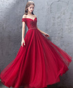 Burgundy Sweetheart Off Shoulder Long Prom Dress, Burgundy Evening Dress