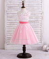 Pink Tulle Lace Applique Short Flower Girl Dress