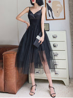 Black V Neck Tulle Short Prom Dresses, Puffy Black Homecoming Dresses
