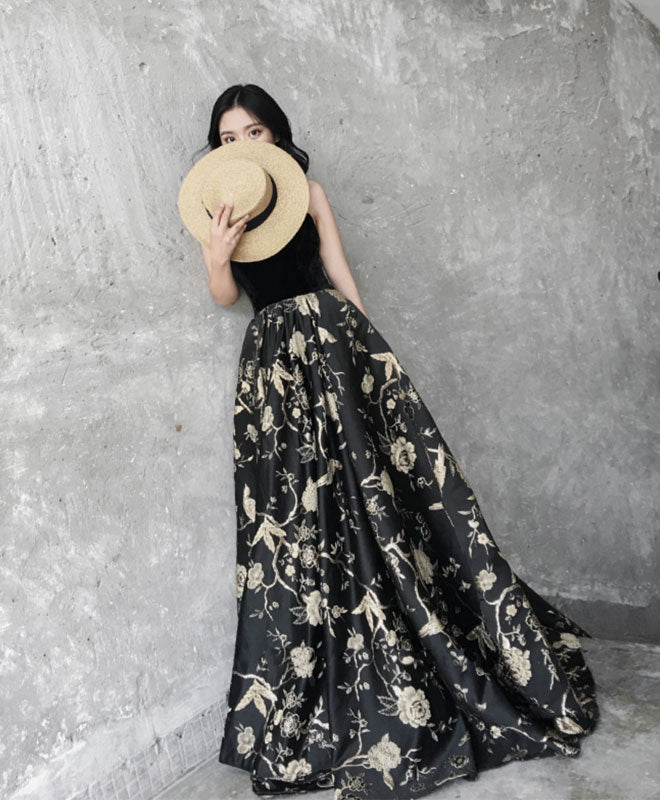 Elegant Black Sweetheart Long Prom Dress, Black Evening Dress