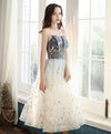 Blue/Champagne Tulle Lace Short Prom Dress, Blue/Champagne Tulle Homecoming Dress