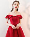 Aline Red Satin/Tulle Short Prom Dresses, Red Formal Homecoming Dresses