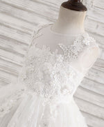 White Tulle Lace Applique Flower Girl Dress