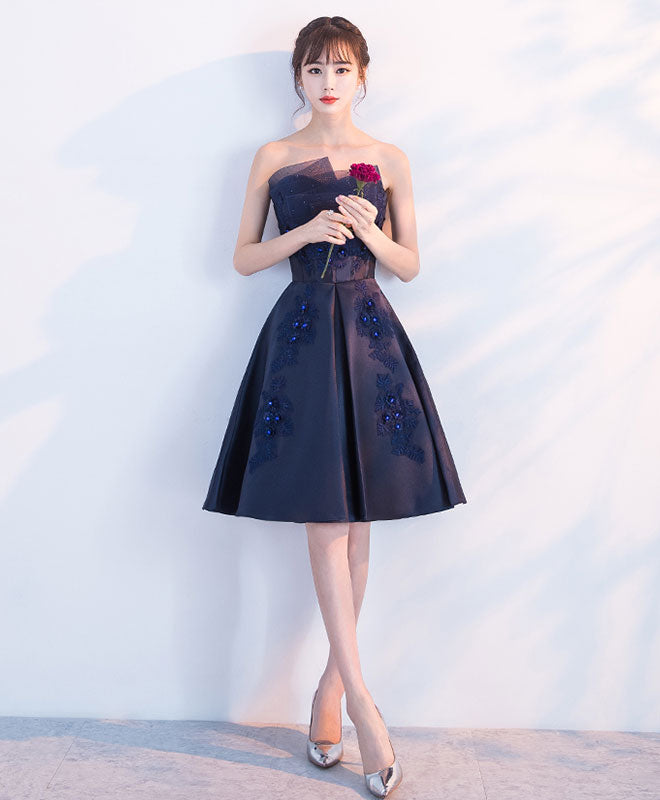 Dark Blue Lace Short Prom Dress, Blue Lace Homecoming Dress