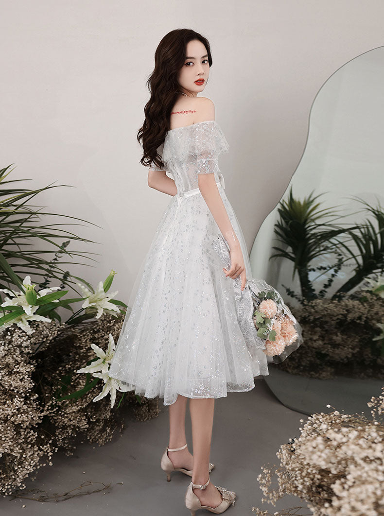 Gray White Lace Short Prom Dress White Tulle Lace Homecoming Dress US 16 / Gray White