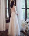 Light Champagne Long Prom Dress, Formal Evening Party Dress with Lace