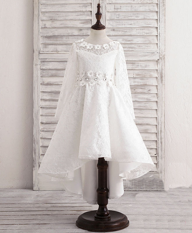 White Round Neck Lace Flower Girl Dress, Lace Baby Dress