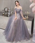 Blue Round Neck Tulle Sequin Long Prom Dress, Blue Evening Dress