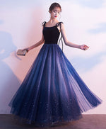 Simple Blue Tulle Long Prom Dress, Shiny Blue Evening Dress