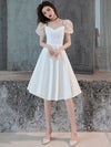 White Satin Short Prom Dress, White Homecoming Dress