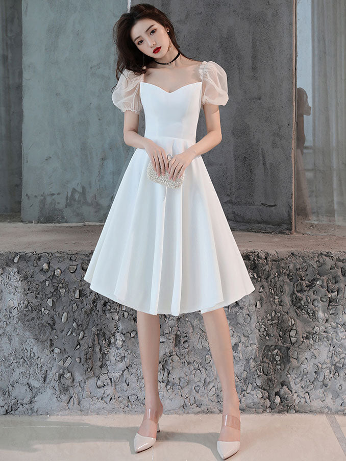 White Satin Short Prom Dress, White Homecoming Dress Custom Size / Custom Color