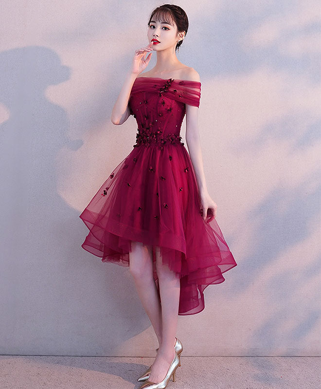 Burgundy Tulle Short Prom Dress, Burgundy Homecoming Dress