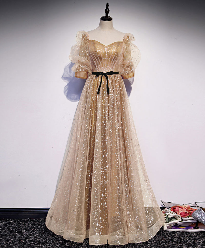 Gold Tulle Long Prom Dress, A line Gold Formal Graduation Party Dress Custom Size / Custom Color Gold Tulle Long Prom Dress, A line Gold Formal Graduation Party Dress Custom Size / Custom Color