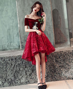 Burgundy Tulle Applique Short Prom Dress, Homecoming Dress