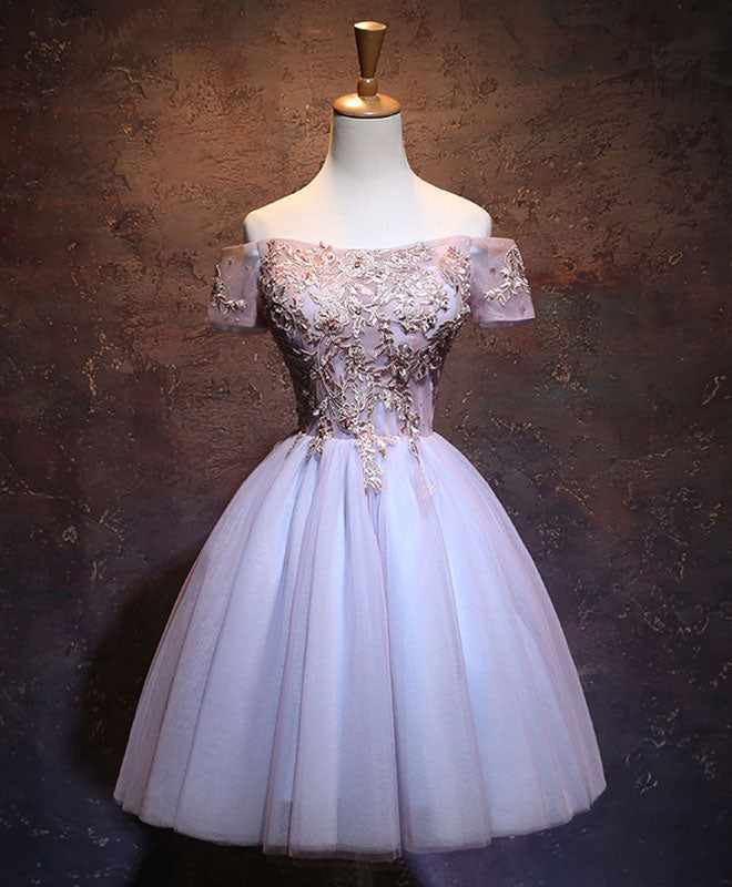 Cute Lace Applique Tulle Short Prom Dress, Homecoming Dress – shopluu