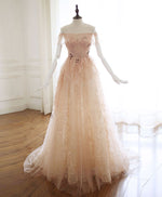 Champagne Tulle Lace Long Prom Dress Champagne Tulle Lace Evening Dress