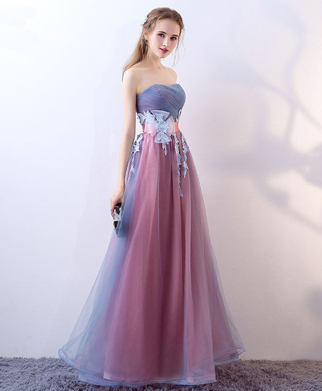 Gray Blue Tulle Long Prom Dress, Gray Blue Evening Dress shopluu Gray Blue Tulle Long Prom Dress, Gray Blue Evening Dress shopluu