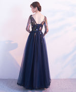 Dark Blue Tulle Lace Long Prom Dress, Blue Evening Dress