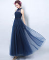 Simple Blue Tulle Tea Long Prom Dress, Blue Evening Dress