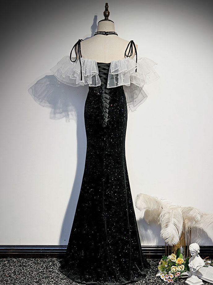 Black Mermaid Long Prom Dress, Black Evening Dress Custom Size / Custom Color