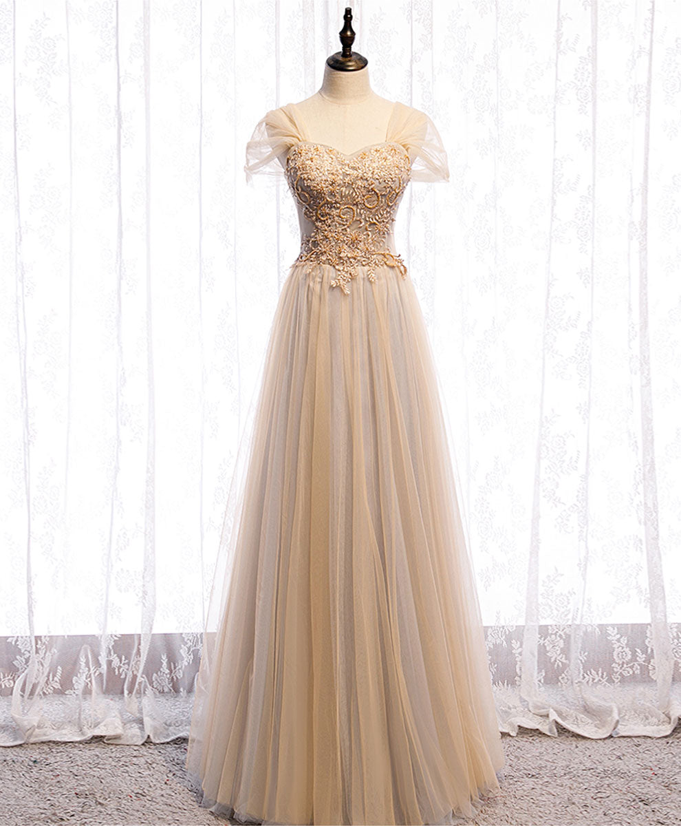 Champagne Sweetheart Tulle Lace Long Prom Dress Champagne Formal Dress shopluu Champagne Sweetheart Tulle Lace Long Prom Dress Champagne Formal Dress shopluu