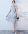 Gray Round Neck Tulle Lace Short Prom Dress Gray Homecoming Dress