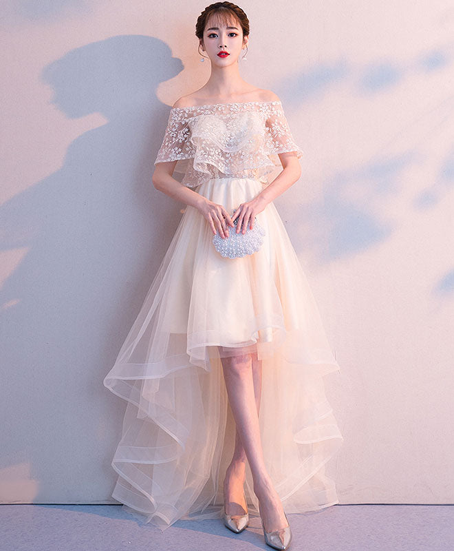 Champagne Tulle High Low Prom Dress, Tulle Evening Dress – shopluu