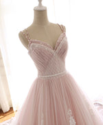 Pink Sweetheart Lace Tulle Long Prom Dress Lace Pink Evening Dress